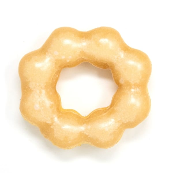 A single Daddy Donut mochi donut with a light glaze, on a white background.