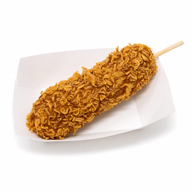 Crispy Ramen Half & Half Hot Dog.