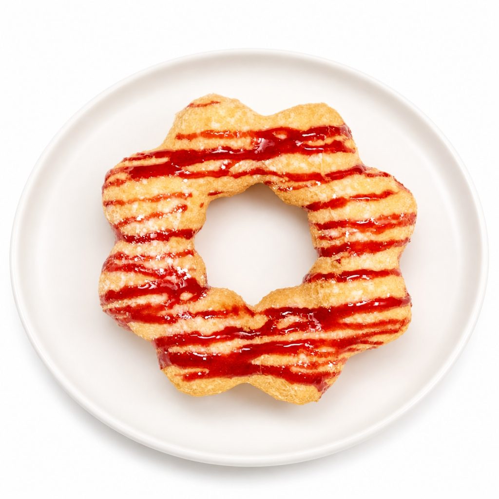 Raspberry Funnel Cake Mochi Donut.