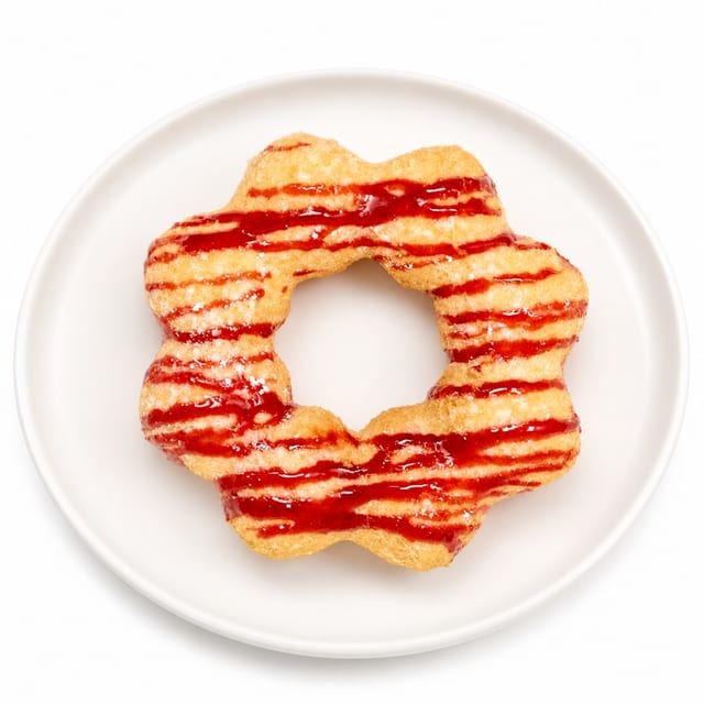 Raspberry Funnel Cake Mochi Donut.